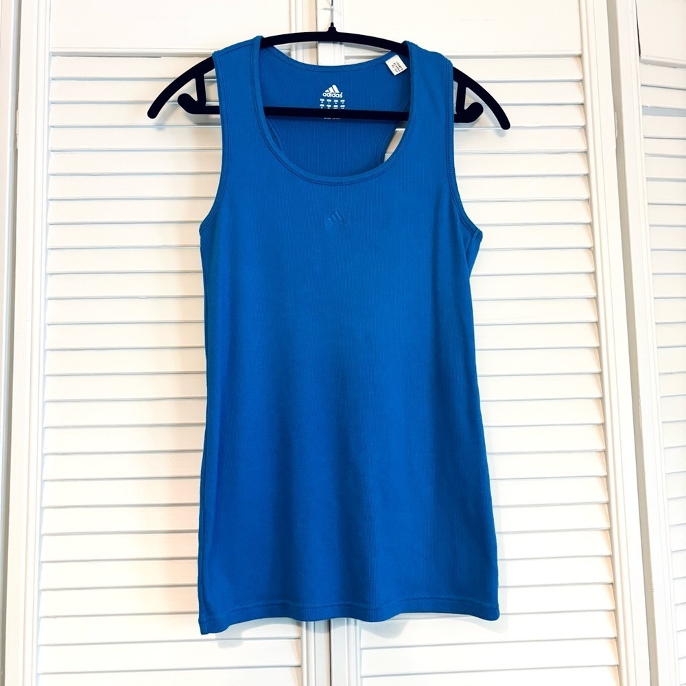 Adidas Blue Racerback Ribbed Tank Top With Embroidered Logo Size Large L